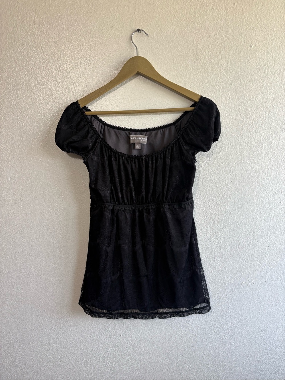 Vintage Vanity Sz Medium Black Lace Milkmaid Babydoll Top Whimsigoth Fairygrunge
